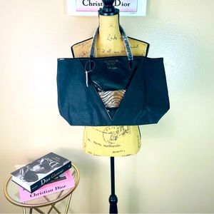 Victoria’s Secret Tote Bag Purse Black Sparkle Leopard Print Pouch Logo Cut out